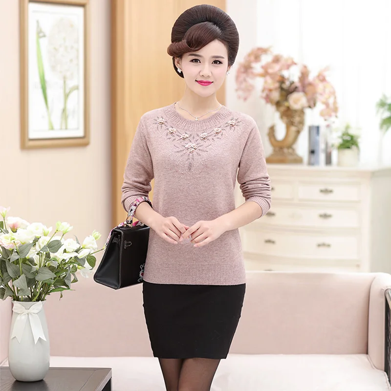 Mid-aged Wool Sweater Women 2019 Autumn Winter O-neck Knitted Pullovers Casual thickened Warm Soft Bottoming tops Plus Size 4XL | Женская