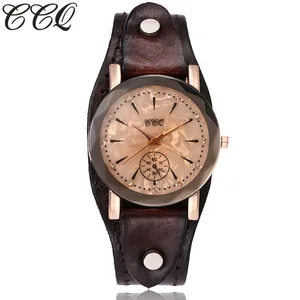 Часы наручные CCQ мужскиеженские кварцевые с кожаным ремешком, брендовые винтажные Простые повседневные, из бычьей кожи