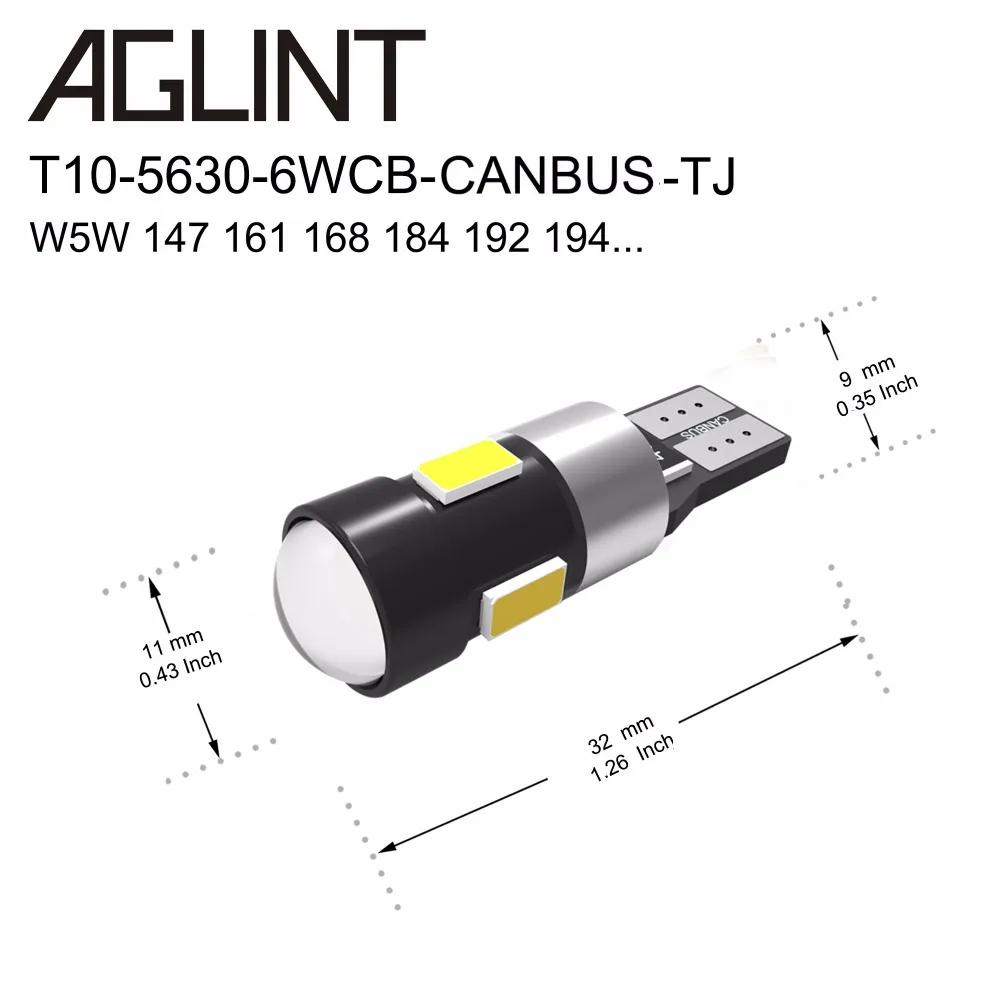 AGLINT 10 шт. T10 W5W 194 168 921 светодиодный CANBUS без ошибок 5730 SMD 6 фонарь автомобильный