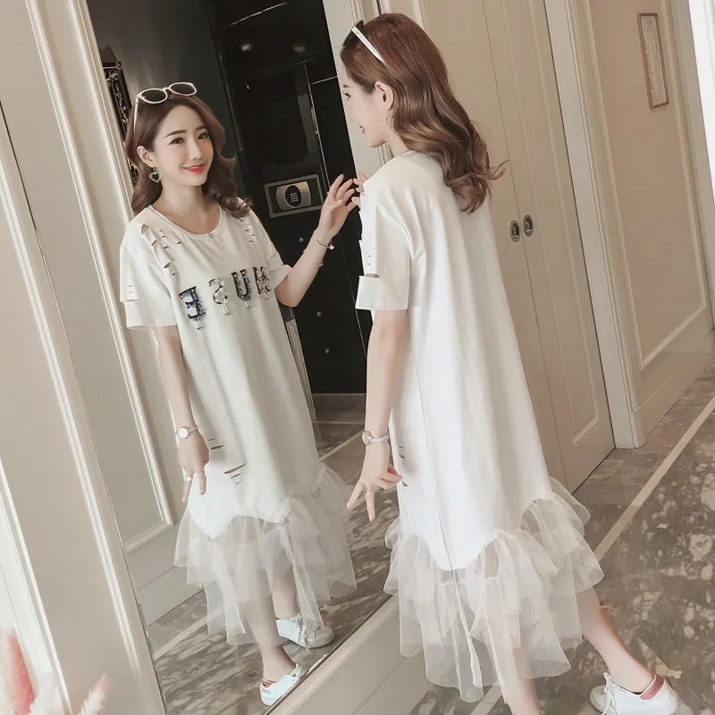 Кружевное платье для беременных шифоновое свободное футболка с коротким рукавом