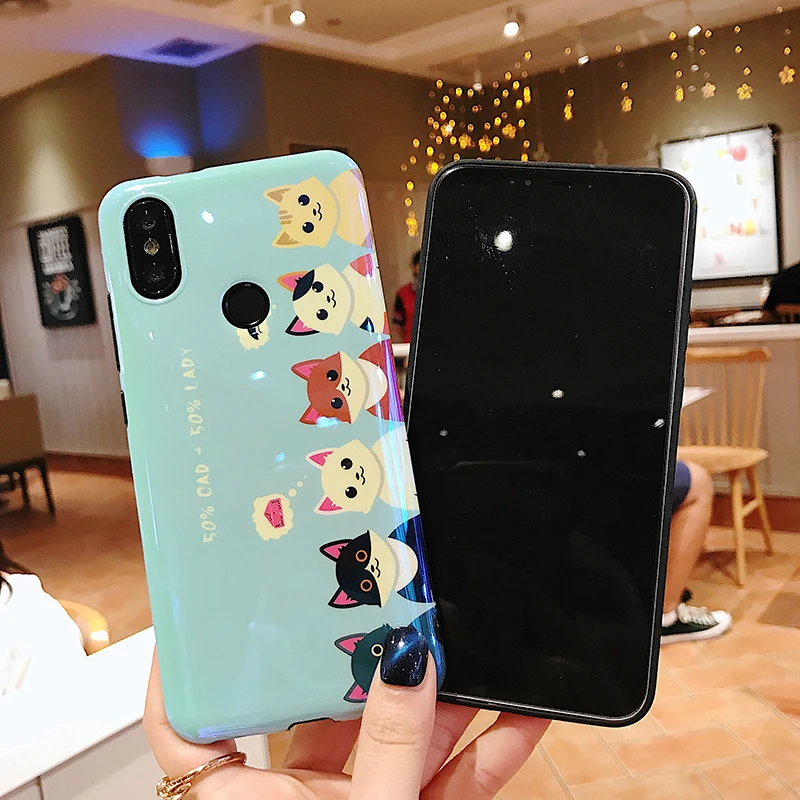 Синий светильник телефонные чехлы для Xiaomi mi 6X8 9 9SE Глянцевая кошка fa mi ly мягкий TPU чехол для Red mi Note 7 задняя крышка fundas