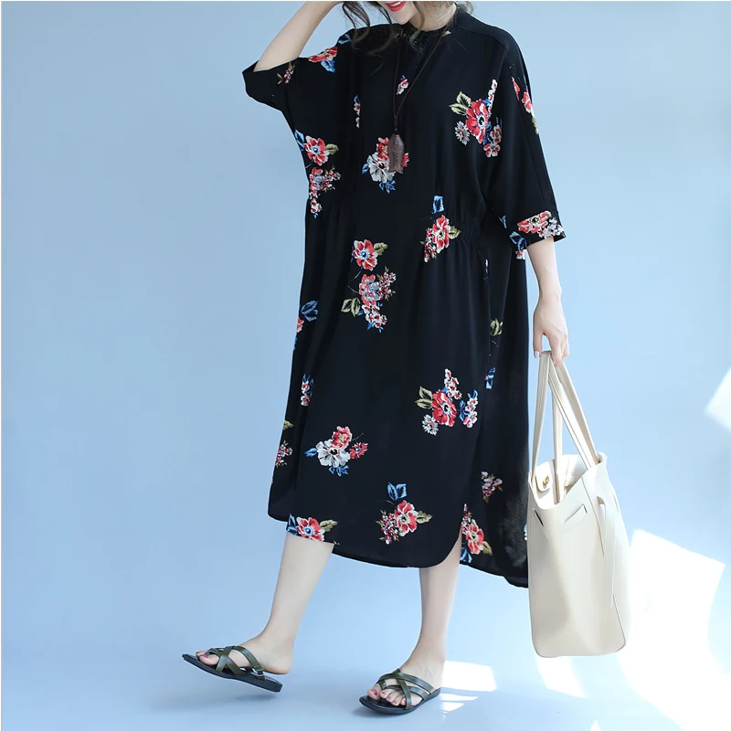 Свободный крой жира Vestidos 2018 новые национальные Платья с цветочным принтом Стенд