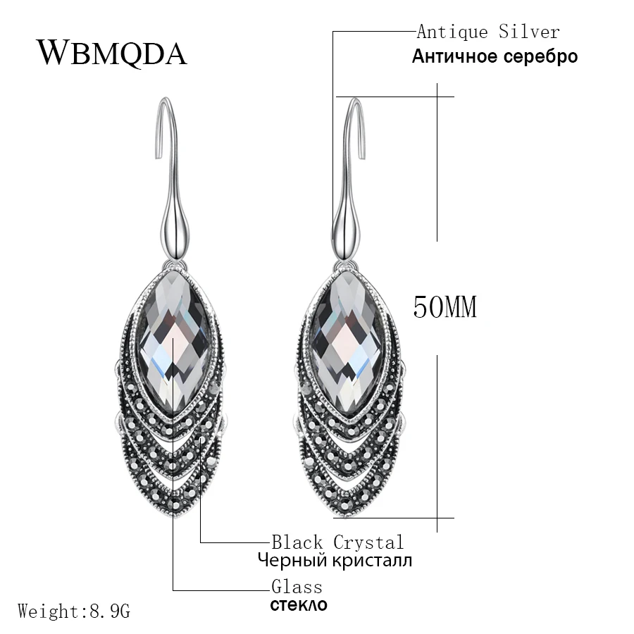 Wbmqda оптовая продажа Роскошные винтажные Черные Хрустальные стеклянные Висячие