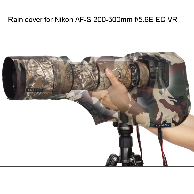 

ROLANPRO Rain Cover Raincoat M Size for Nikon AF-S 200-500mm f/5.6E ED VR Telephoto lens Army Green Camouflage Waterprrof Guns