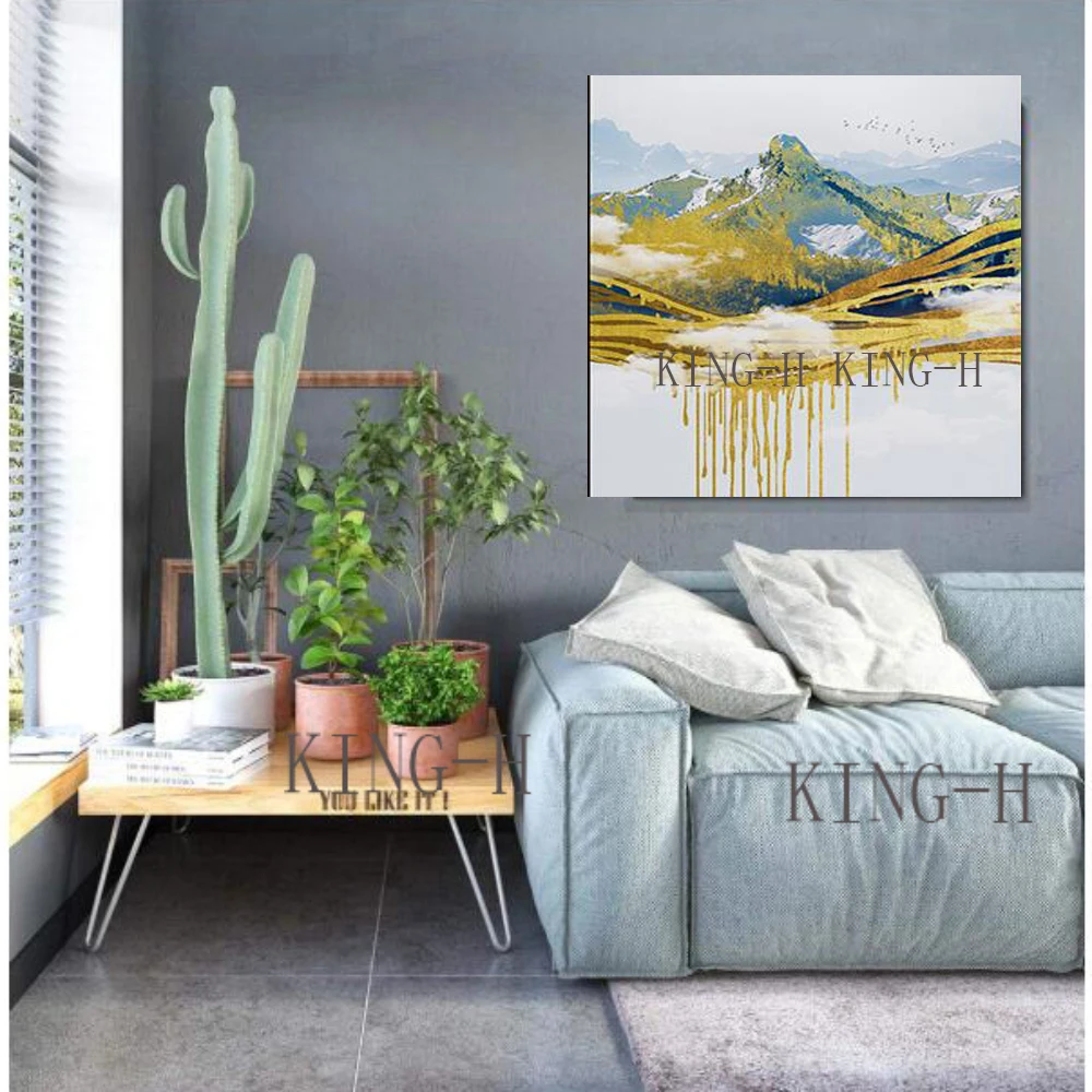 Ручная роспись маслом желтой Цзиньшань с Золотой Росписью абстрактный