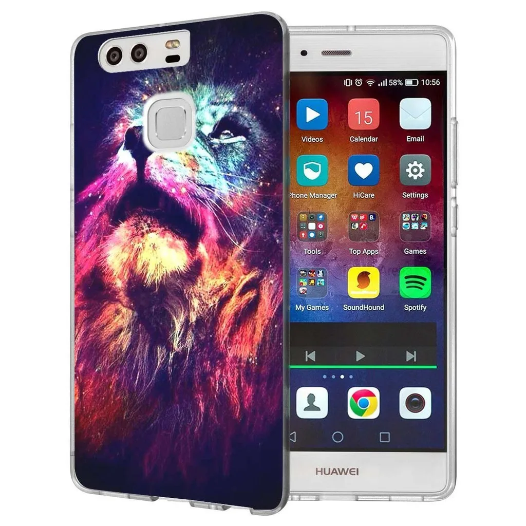 Тигр Лев роспись узор Ясно Мягкий ТПУ силиконовый чехол для Huawei P9 Lite (2016) /P8 0433 |