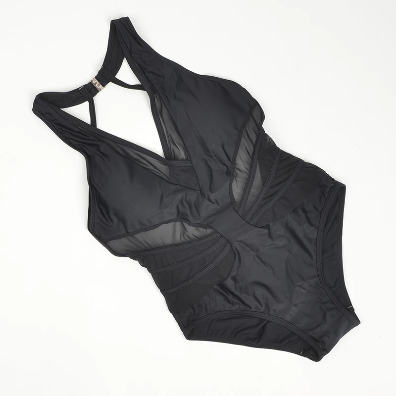 2018 Летний Новый цельный прозрачный кружевной купальник сексуальный черный с