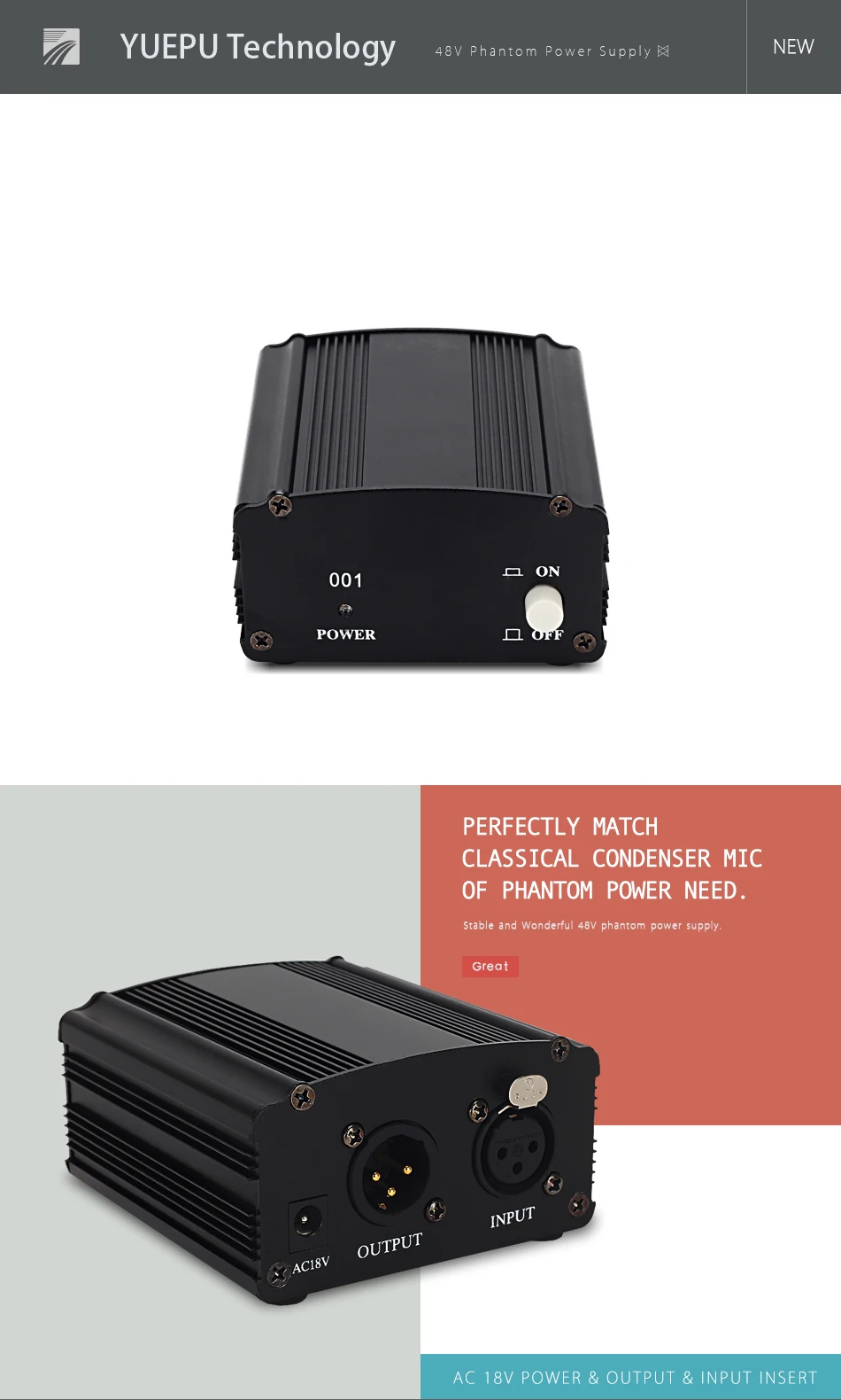 YUEPU RU-P48V 48В Питание для конденсаторный микрофон XRL разъем