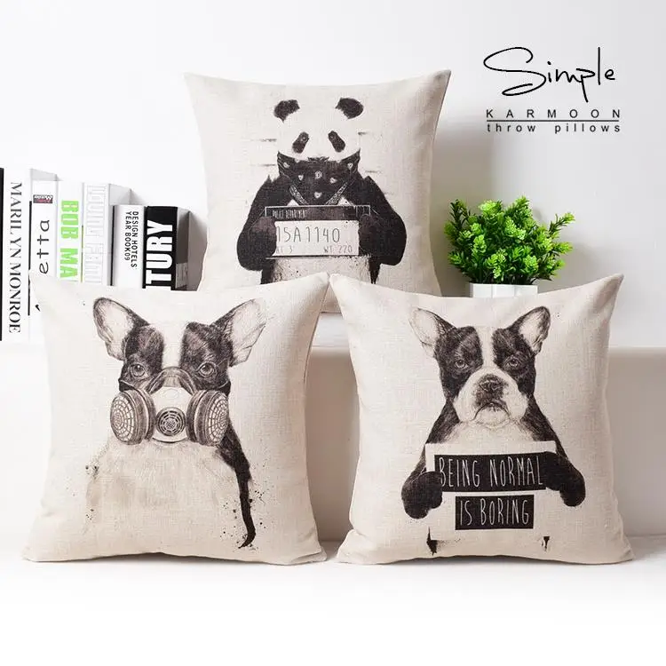 Креативная черно белая панда подушка для собаки мультяшная льняная наволочка