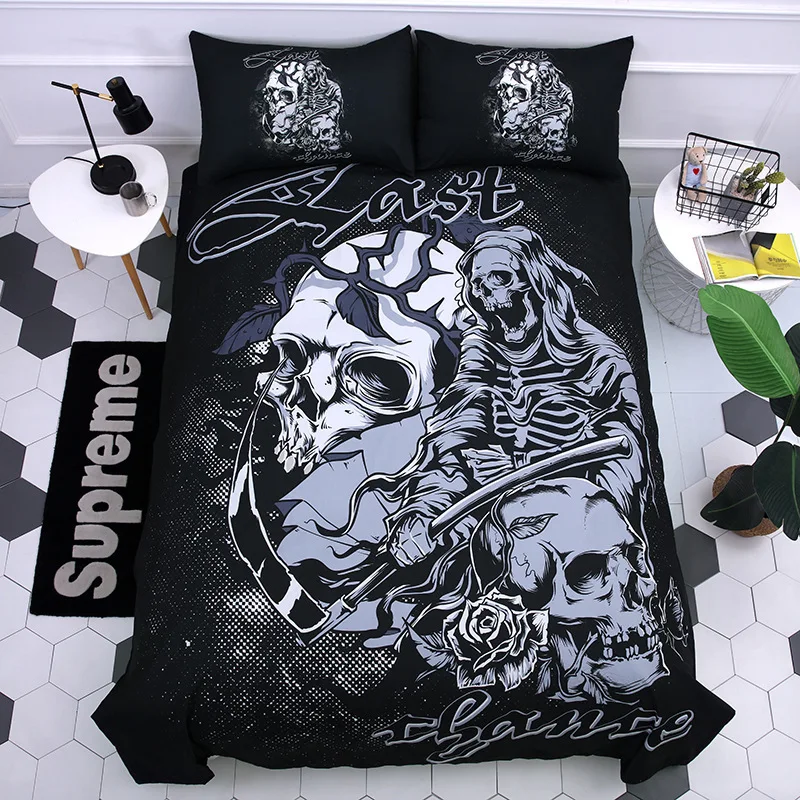 Rose skeleton Постельное белье, домашний текстиль, набор пододеяльников, рисунок головы человека, скелет, волк, три бумажных набора - Цвет: Rose skeleton