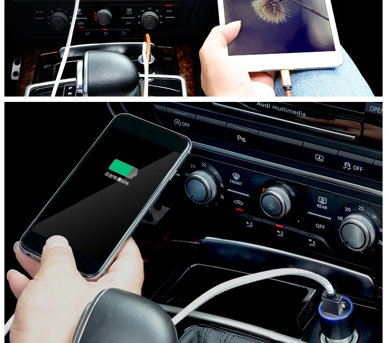 Прямая продажа с фабрики QC3.0 Dual USB алюминиевый автомобильное зарядное устройство