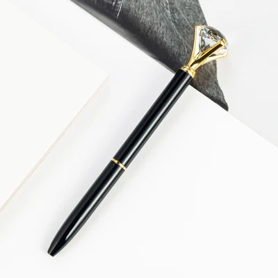 Gold black 1pcs Новинка Большой Хрустальный бриллиант металлическая шариковая ручка высокого качества персональный логотип подарочная ручка разноцветный школьный канцелярский магазин - Цвет: Gold black 1pcs