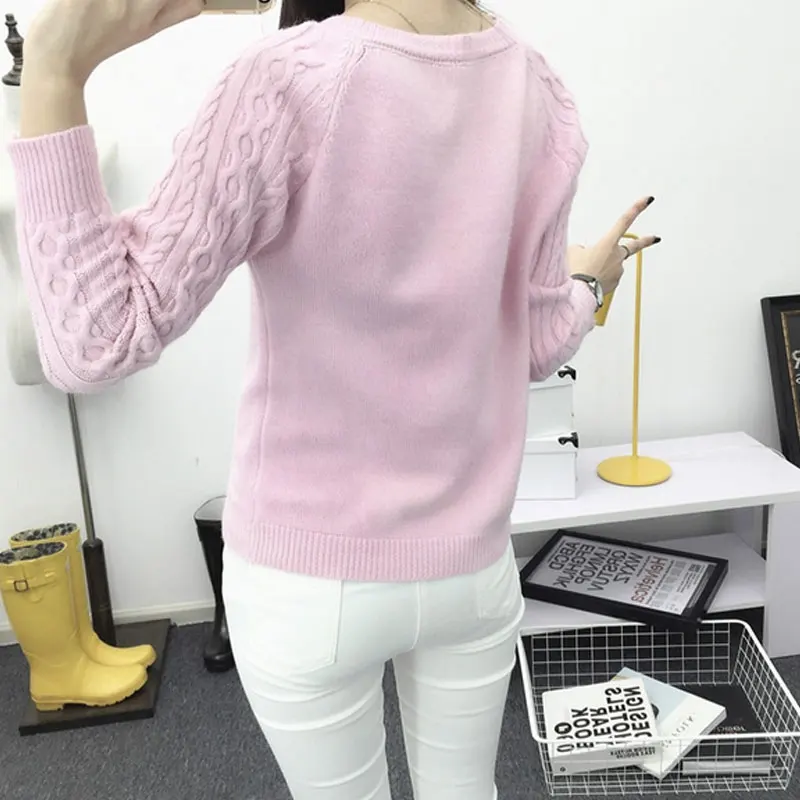 Женские Свитера И Пуловеры 2017 Мода Полный Рукава О-Образным Вырезом Вязаный