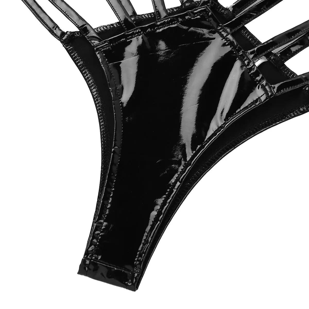 TiaoBug Black Patent Leather Adjustable Waist High Cut Strappy Sexy Bikini G-string Thong Women Bathing Suit Underwear Lingerie | Спорт и