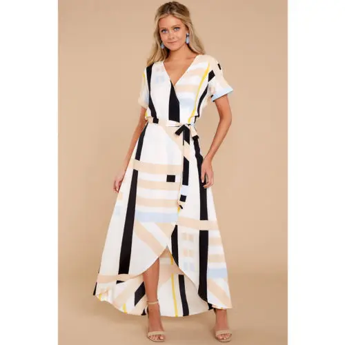

Womens Boho Floral Maxi Short Sleeve Bandge V-Neck Long Dresses Summer Beach Evening Party Sundress