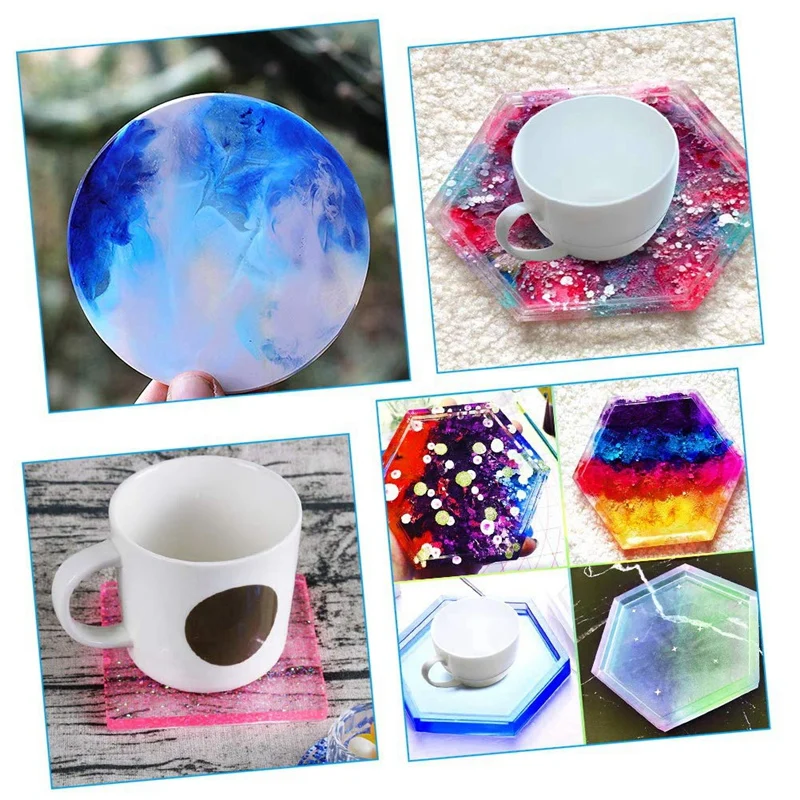 Diy силиконовые подставки смолы формы 5 упаковка эпоксидной литья формы, включая круглый шестиугольник и квадратный Плесень Для смолы бетона цемента