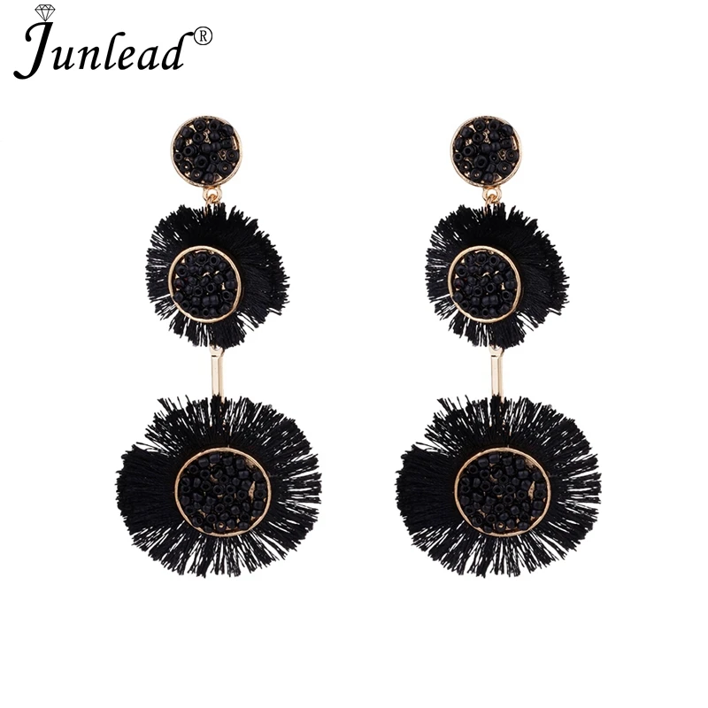 Женские серьги-подвески Junlead Длинные круглые серьги с кисточками и в стиле бохо |