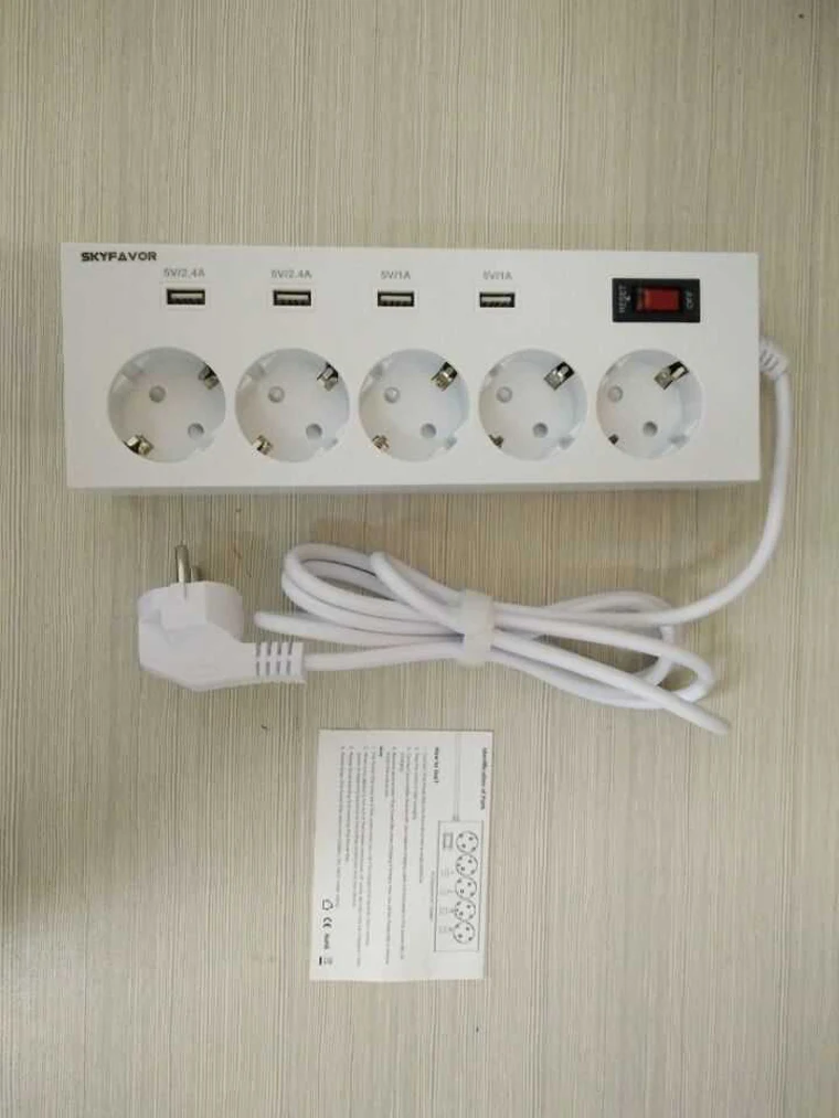 Бесплатное евро 5 интерфейсов USB Сетевой фильтр питания 250В 16А 1.8M кабелем с 4 USB порта и 5 розеткой расширения