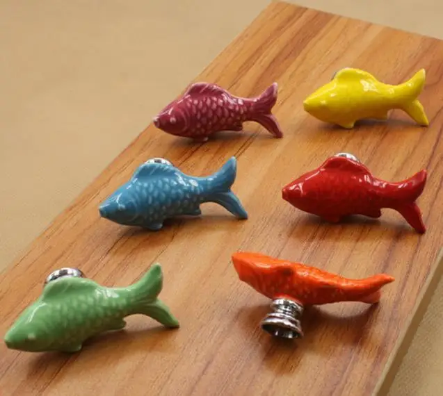 2 шт красочные рыбы керамические ручки для шкафчиков ящика дети комод ручка