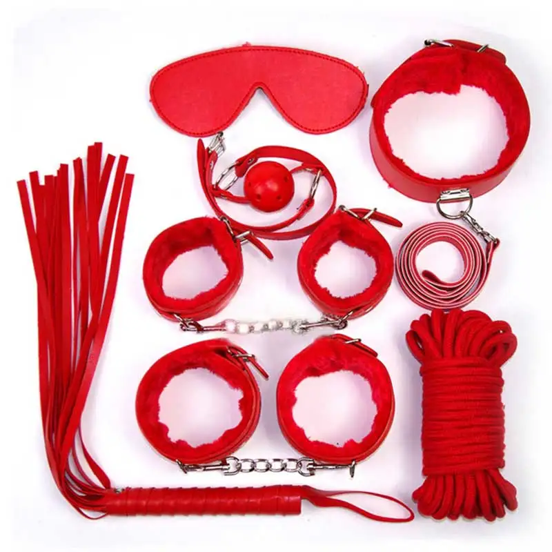 

7PCS Handcuffs Whip Collar Nipple Clamps Adult Game Toy Leather Fetish Bondage Restraint Wedding Decoration Party Favors