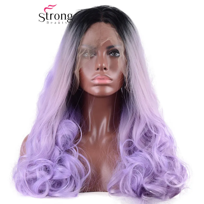 StrongBeauty Омбре пепельные 2 тона синтетический парик с кружевом спереди темно-корни длинные волнистые Серебристые серые замена волос выбор цвета
