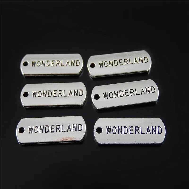 (20Pieces)Man Creative Alloy Necklace Pendant WONDERLAND Letter Bracelet Charms 21*8mm Bag Hanger Jewelry Handmade Crafts 52083|craft ice|jewelry