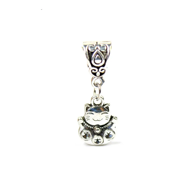 5PCS Chinese Style Lucky Cat Charm Good Fortune Pendants For Animal Pandora Bracelet Necklace Jewelry Making DIY Handmade Craft - Окраска металла: Cat