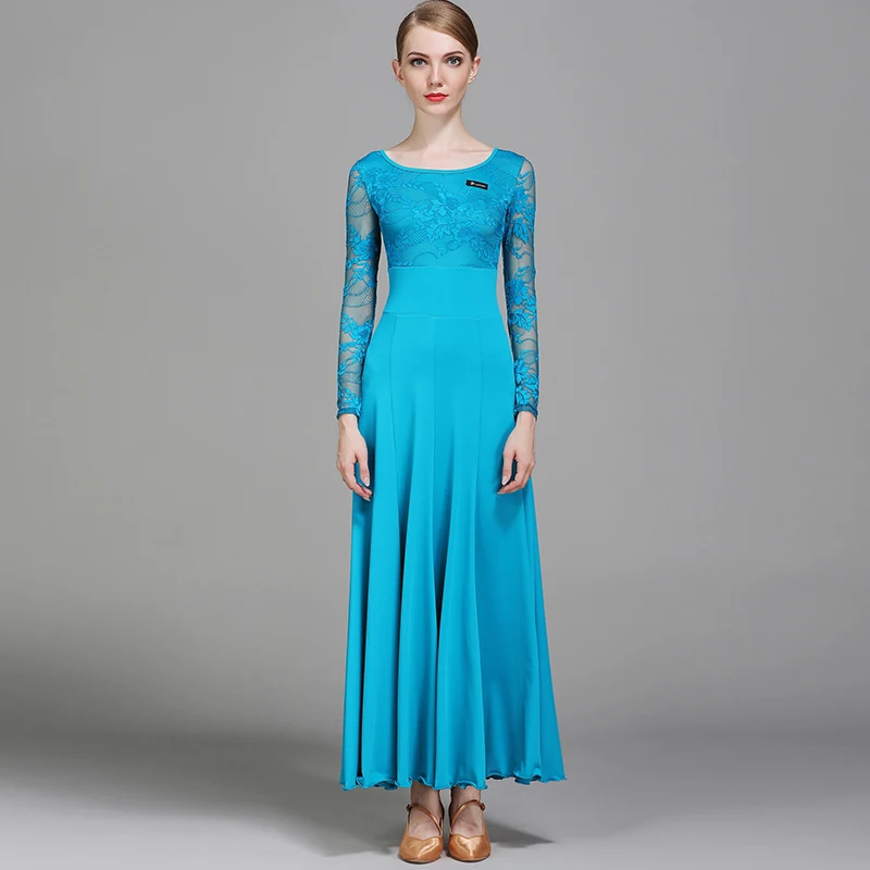light blue Платье для бальных танцев женские бальные костюмы стандартные социальные Платье Фламенко костюмы испанское платье Кружева Сращивание Одежда для танцев - Цвет: light blue