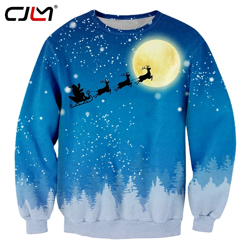 

CJLM Christmas Theme 3D Printed Moon Background Pullover Santa Claus And Elk Fashion Leisure Men's Sweatshirt 6XL