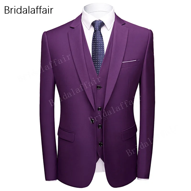 Фиолетовый Замечательные мужские костюмы Slim Fit последние формальные розовые мужские смокинги мужские s свадебные костюмы для выпускного вечера 3 шт рабочая одежда костюм(куртка+ брюки+ жилет - Цвет: Фиолетовый