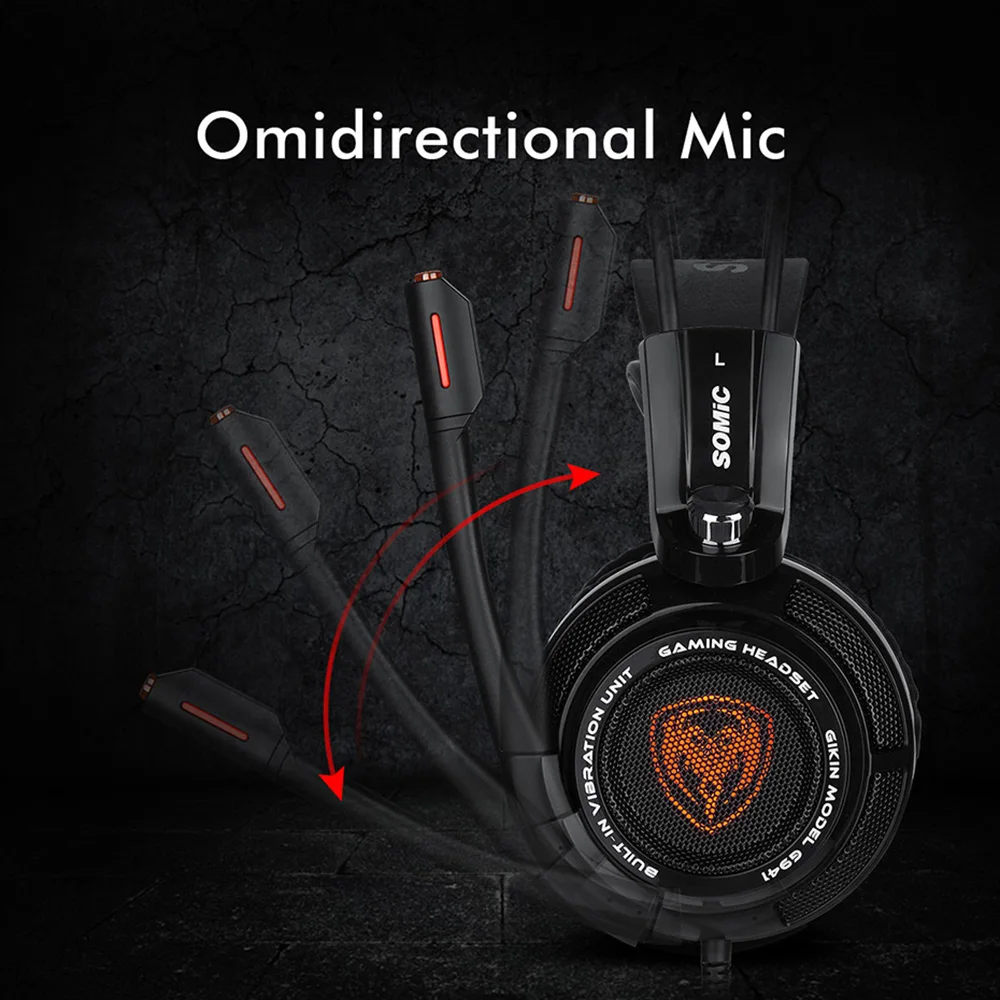somic G941 7,1 звук Игровая гарнитура с вибрацией стерео Бас шум шумоподавления наушники светодиодный микрофоном свет USB разъем