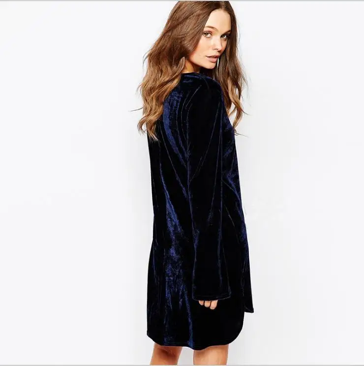 Fall and winter 2018 new style nightclub sexy beauty long sleeves European American deep V velvet loose dress | Женская одежда