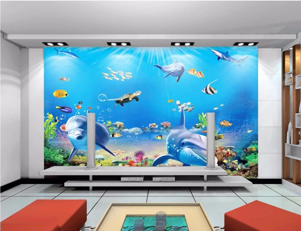 

Custom mural 3d wallpaper photo Sea world dolphin tortoise coral painting 3d wall murals wallpaper for living room walls 3 d