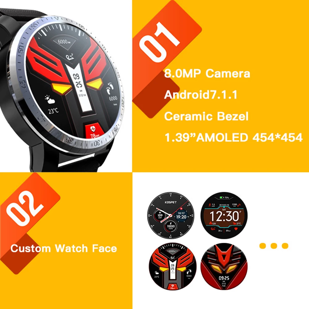 Смарт-часы Kospet Optimus Pro с двумя системами, 4G, 3 Гб+ 32 ГБ, камера 8 Мп, gps, SIM, аккумулятор 800 мАч, водонепроницаемые, Android, умные часы, телефон