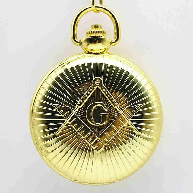 Крутой Серебряный и Золотой масонский Freemason тема из сплава кварцевые кармашек для часов часы с цепочкой ожерелье - Цвет: Gold