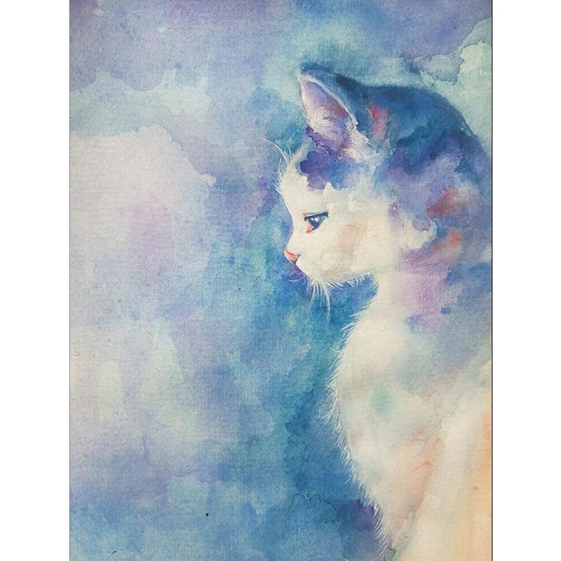 Алмазная картина по номеру вышивка профиль кота смотреть вниз акварель горный