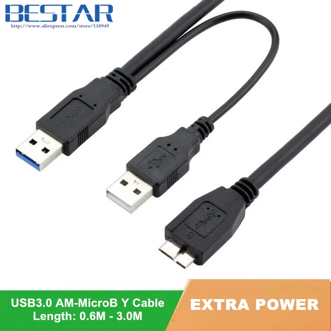 Micro B USB 3 0 внешний жесткий диск Y образный кабель с проводом питания microb 1 м 5 8 2 фута