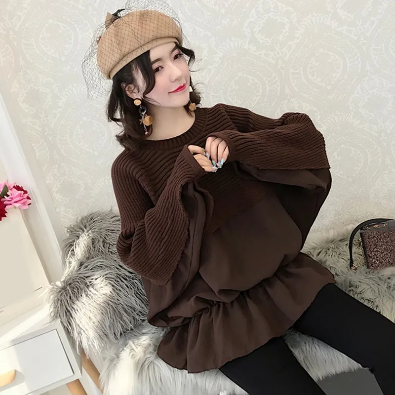 TWOTWINSTYLE лоскутное Вязание пуловер свитер для женщин Batwing Топы с длинными рукавами