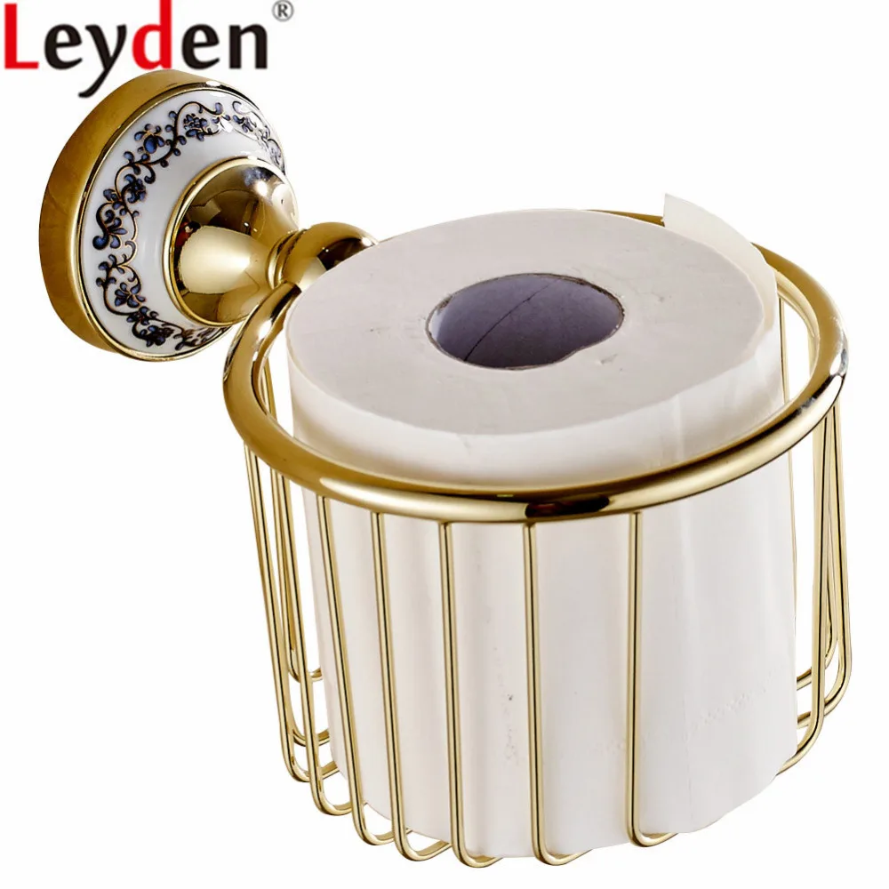 

Leyden Wall Mounted Toilet Bathroom Accessories Gold Brass WC Toilet Paper Basket Lavatory Toilet Paper Holder Tissue Holder