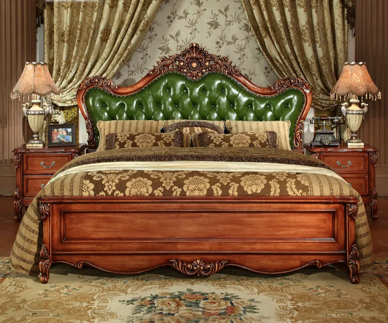 Европейский стиль твердая древесина антикварная мебель для спальни из твердой