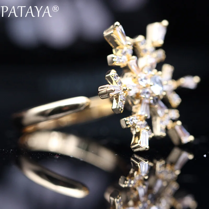 PATAYA, новинка, женские кольца, 585, розовое золото, снежинка, натуральный циркон, вращающиеся, большие, разлагаемые, свадебные, модные ювелирные изделия