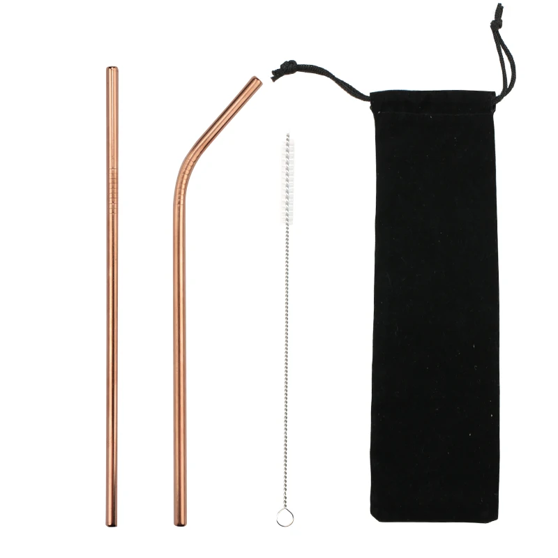 A2 Rose Gold(2Pcs) 2/4 шт. Нержавеющая сталь соломенная многоразовая металла питьевой соломы с чистящая щетка для дома Вечерние Барные аксессуары - Цвет: A2 Rose Gold(2Pcs)