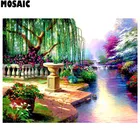 5D DIY камни в форме ромбакруглый дрель алмазного живопись сад речной наборы Алмазная вышивка Ландшафтная мозаика с бриллиантами домашний декоративный подарок