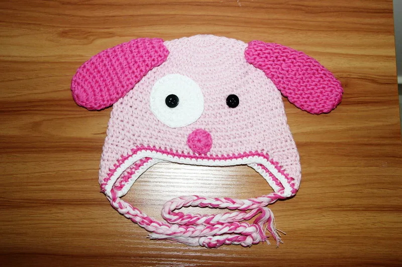 girls Crochet EarFlaps Hat baby Puppy - Child's White and pink Beanie Dog 100% cotton | Детская одежда и обувь