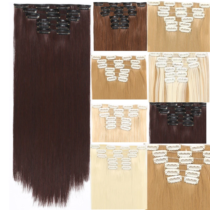 MERISI HAIR 54 см длинные прямые шиньоны 6 шт./партия 16 зажимов 15 цветов термостойкие