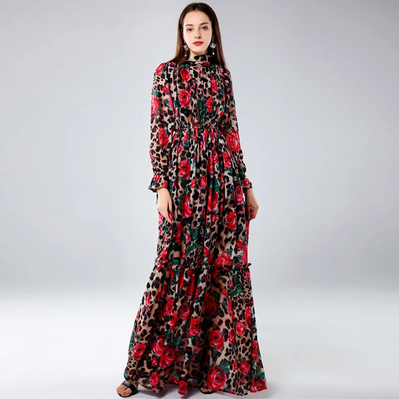 Высокое качество 2019 дизайнерское подиум макси платье для женщин с длинными