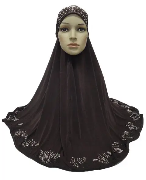 Dark Coffee Один кусок Hijab шарф Мусульманский Amira молитва Khimar шляпа Женщины исламский головной убор над головой тюрбан, головной платок полное покрытие поклонения службы - Цвет: Dark Coffee