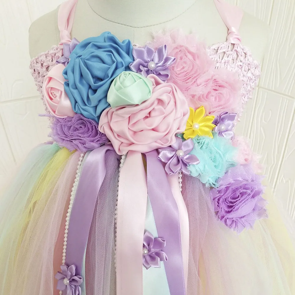 Пышное Платье-пачка с единорогом Милые яркие платья-пачки цветами для девочек на