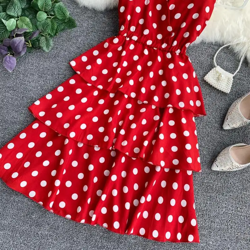 Женское платье пачка LUOSHA регулируемое на бретельках в горошек с открытой спиной