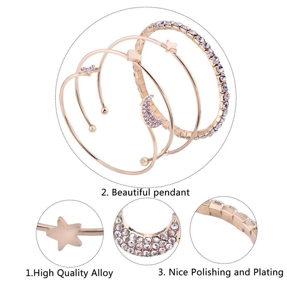 Красивый Звездный браслет с Луной многослойный разомкнутый на